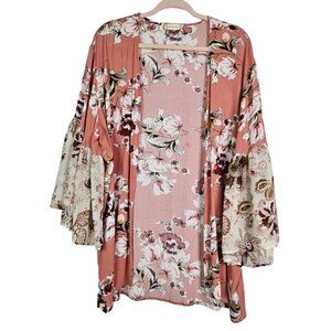 Altar'd State Boho Dusty Pink Floral Bell Sleeve Kimono Topper S VJ90729